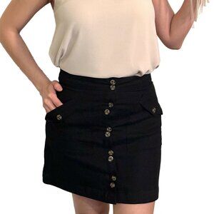 Black Denim Skirt with Button Detail